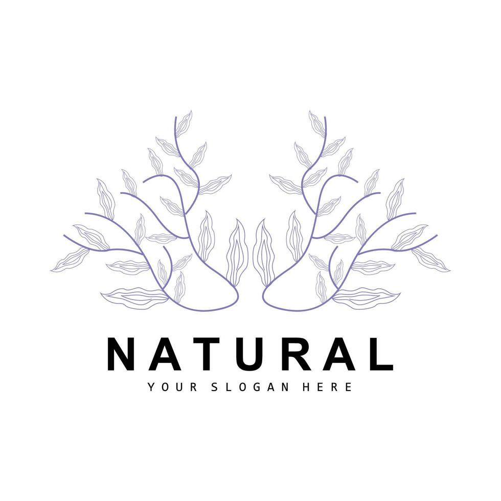 Simple Botanical Leaf and Flower Logo, Vector Natural Line Style, Decoration Design, Banner, Flyer, Wedding Invitation, and Product Branding