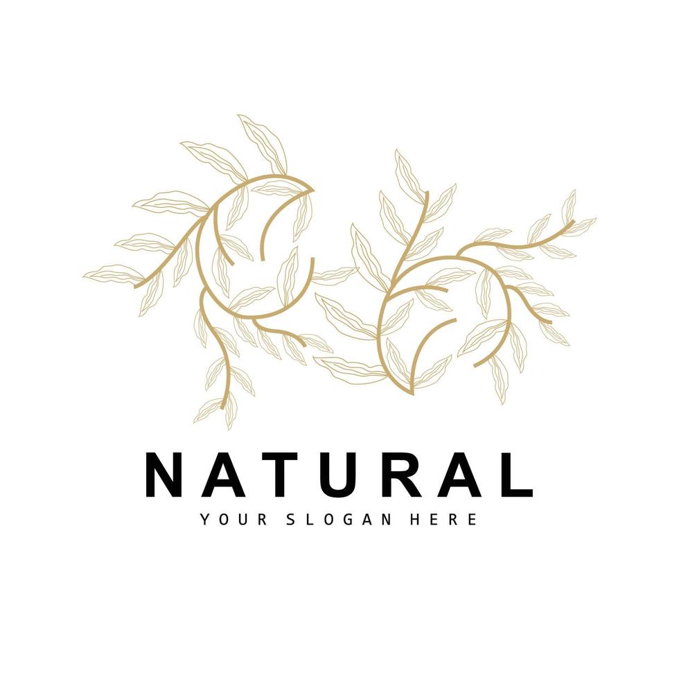 Simple Botanical Leaf and Flower Logo, Vector Natural Line Style, Decoration Design, Banner, Flyer, Wedding Invitation, and Product Branding