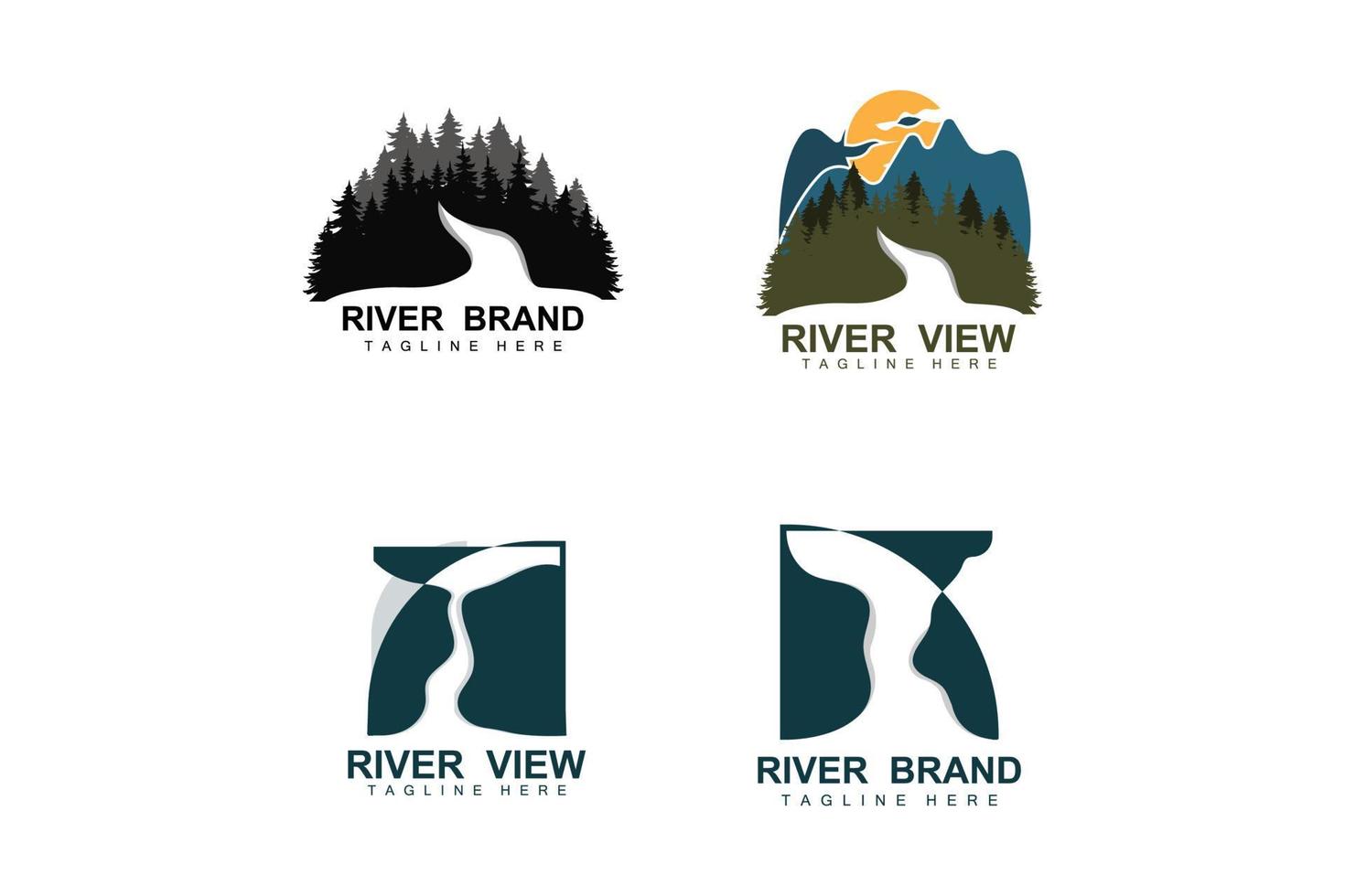 River Logo Design, River Creek Vector, Riverside Illustration With A Combination Of Mountains And Nature, Product Brand vector