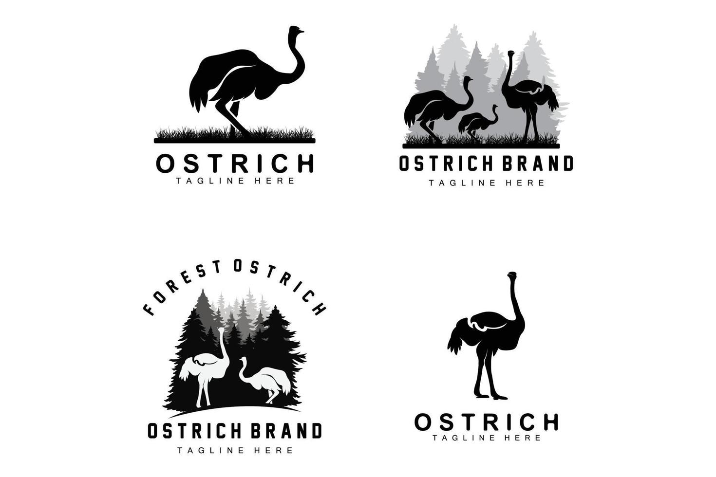 diseño de logotipo de avestruz, ilustración de animales del desierto, vida en el bosque, producto de marca de camello vectorial vector