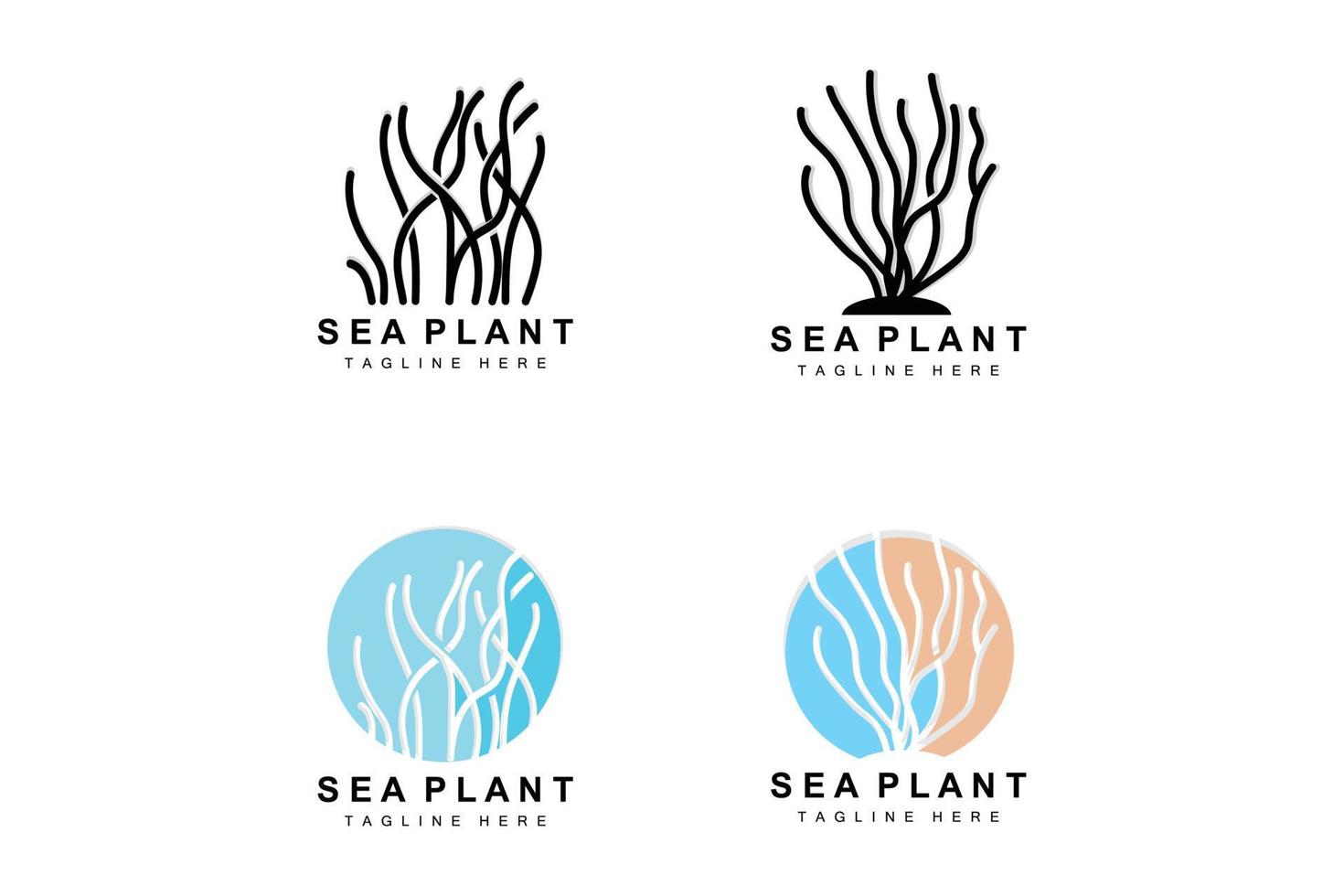 logotipo de algas marinas, diseño de vectores de plantas marinas, comestibles y protección de la naturaleza