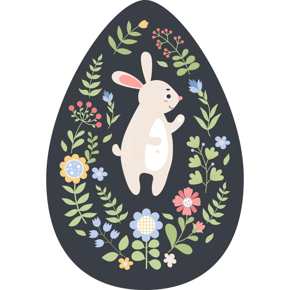 black Easter egg with rabbit vector