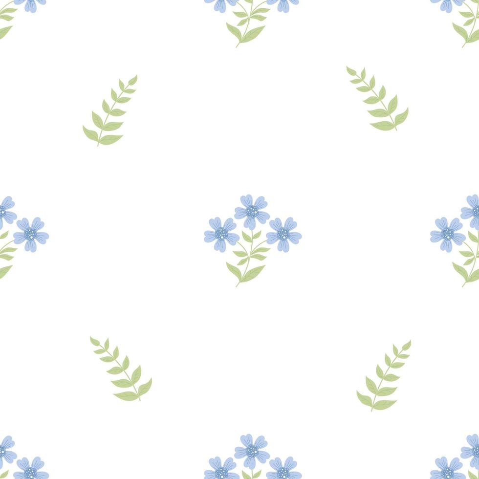 Floral seamless pattern with blue decorative cornflower on white background. Vector illustration. Botanical pattern for decor, design, packaging, wallpaper, textile and print.