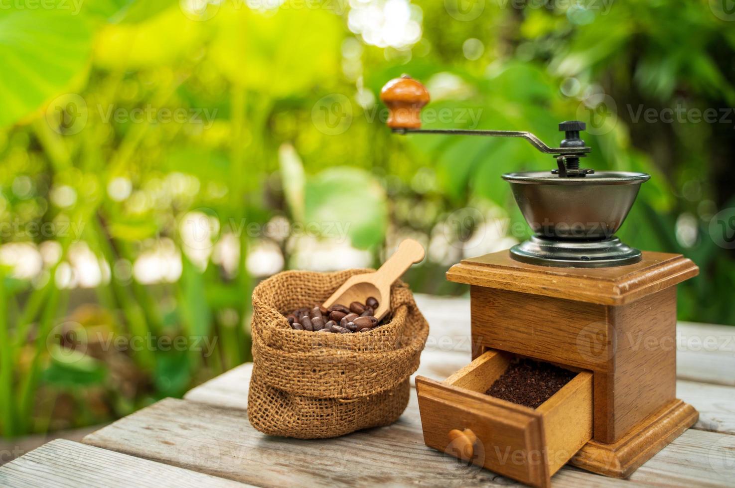 Vintage coffee grinder, Old retro handoperated wooden and metal coffee