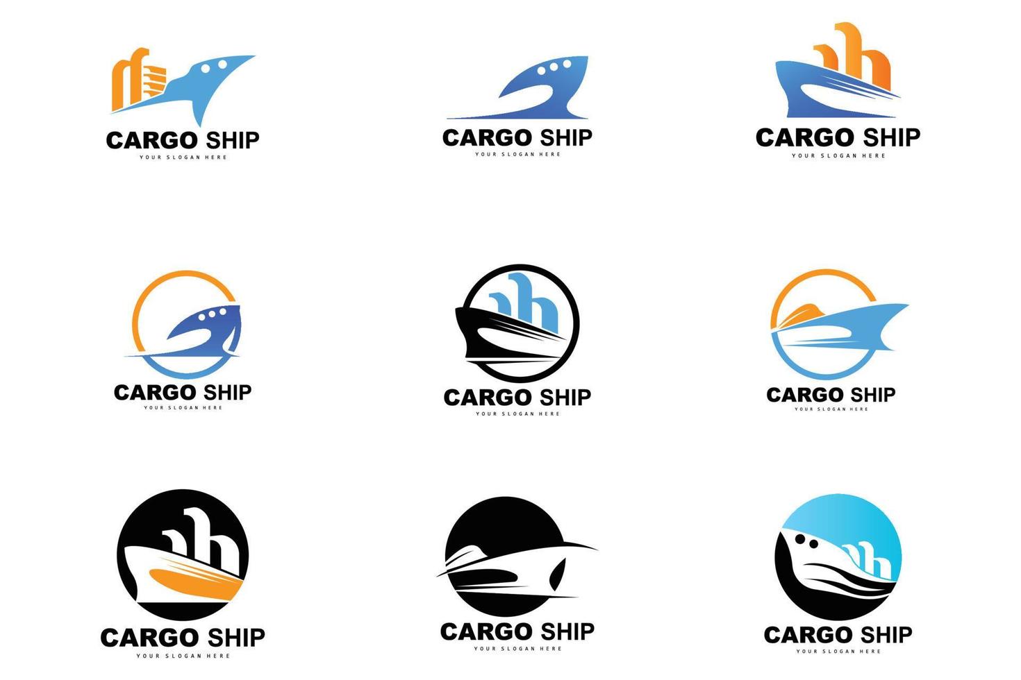 logotipo de buque de carga, vector de buque de carga rápida, velero, diseño para empresa de fabricación de buques, navegación fluvial, vehículos marinos, transporte, logística