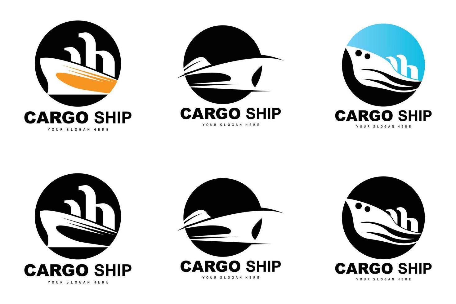 logotipo de buque de carga, vector de buque de carga rápida, velero, diseño para empresa de fabricación de buques, navegación fluvial, vehículos marinos, transporte, logística