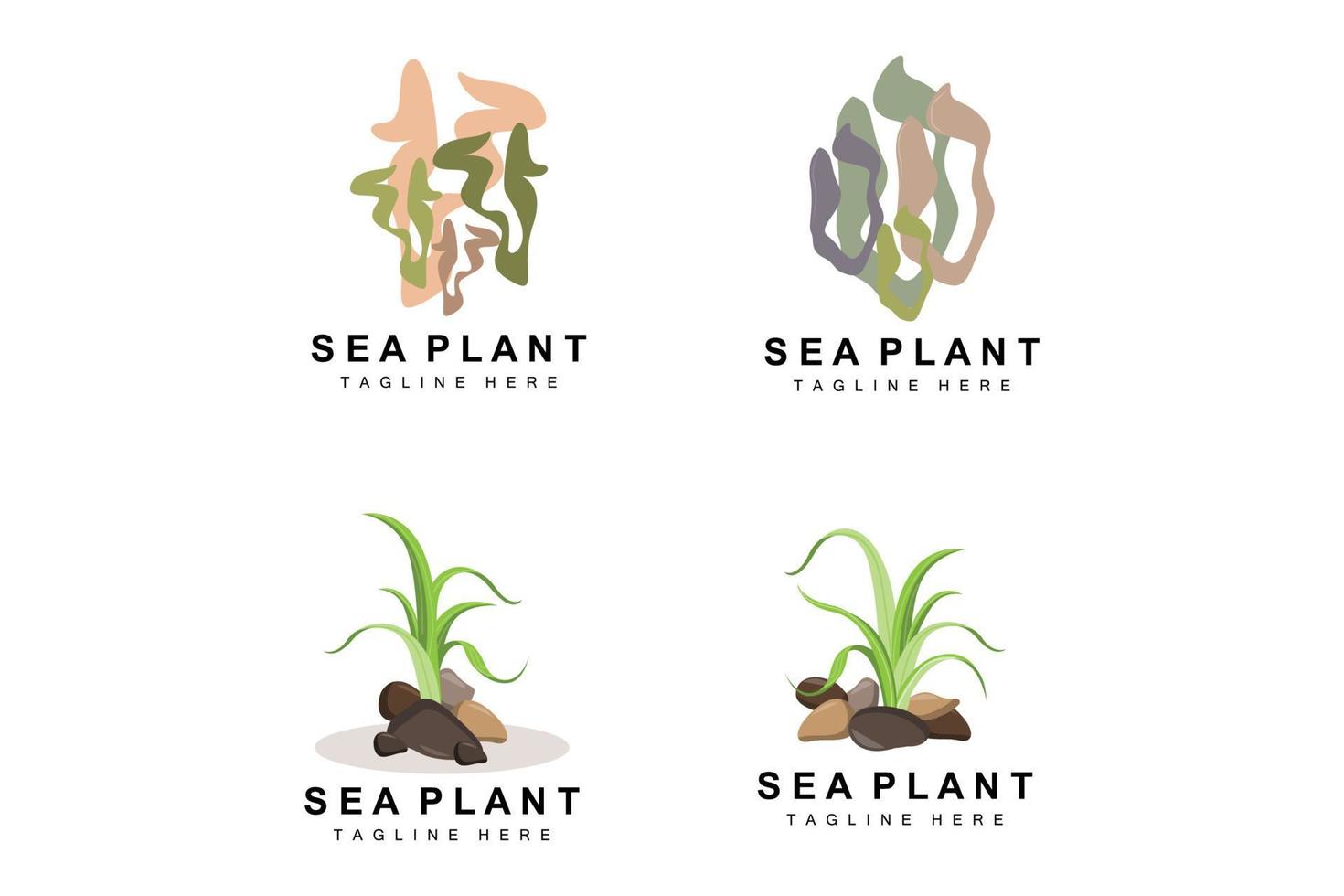 Seaweed Logo, Sea Plants Vector Design, Grocery And Nature Protection