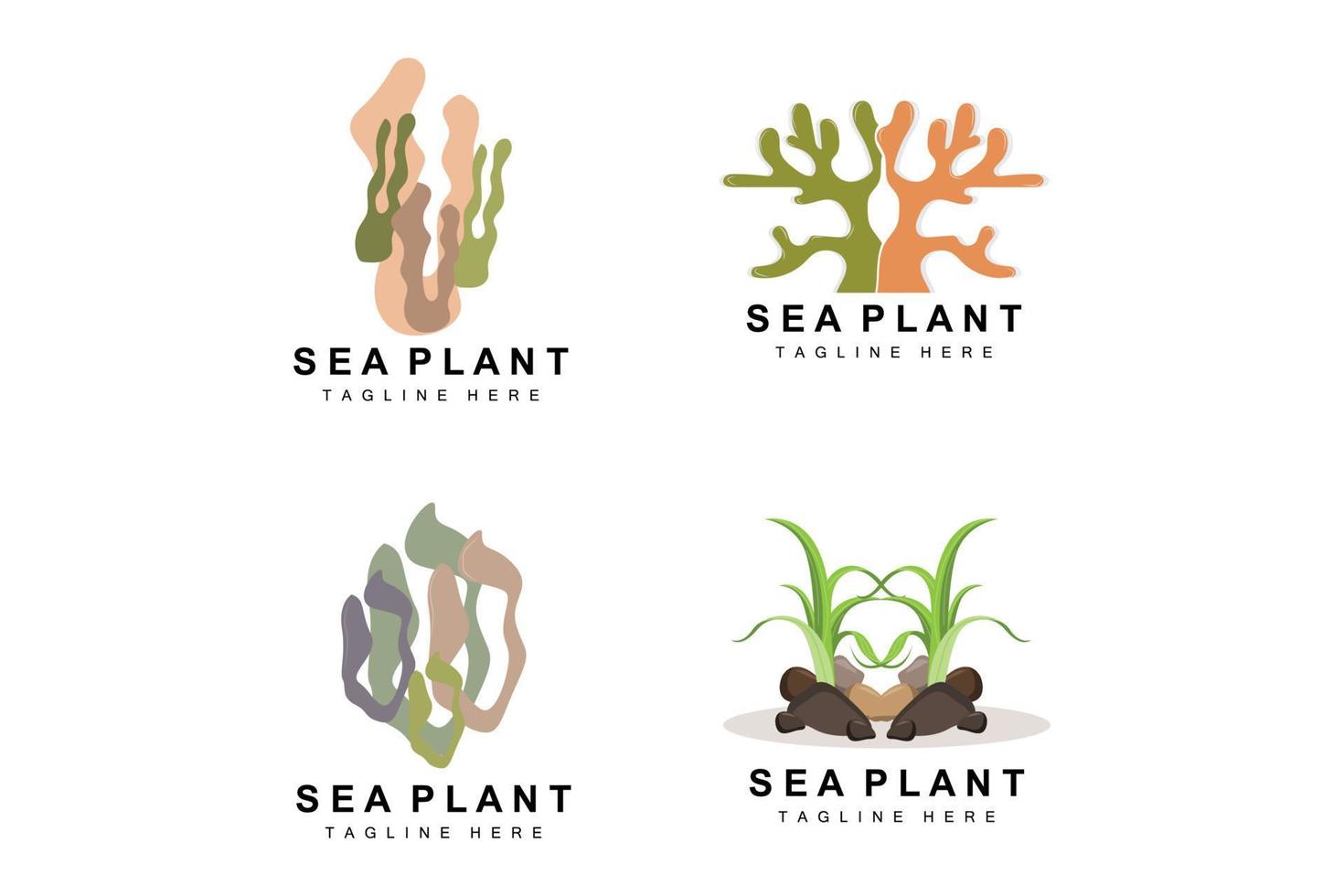 Seaweed Logo, Sea Plants Vector Design, Grocery And Nature Protection