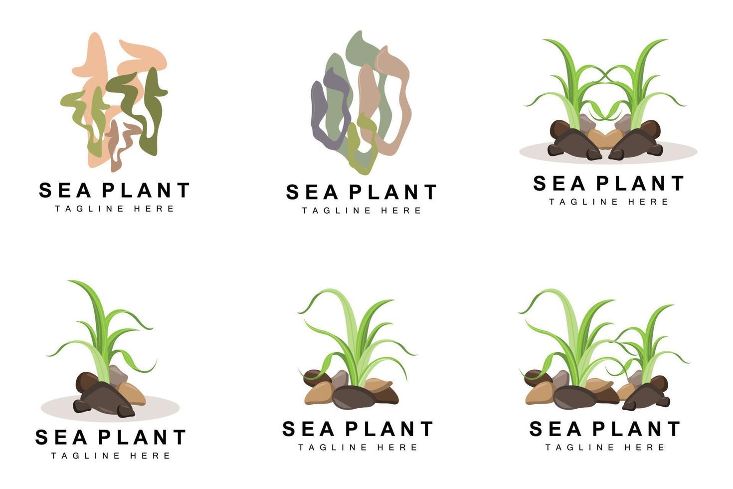 logotipo de algas marinas, diseño de vectores de plantas marinas, comestibles y protección de la naturaleza