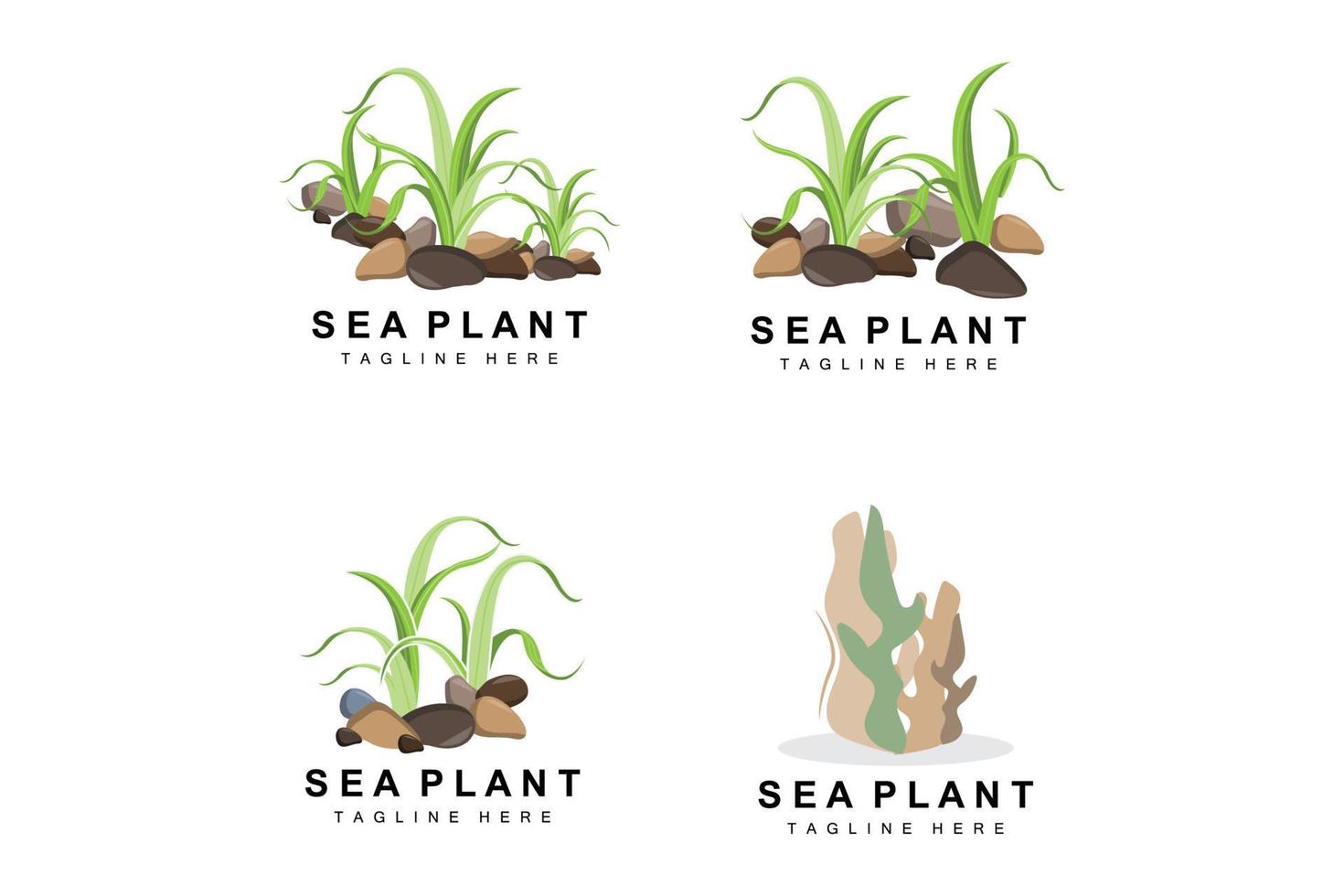 logotipo de algas marinas, diseño de vectores de plantas marinas, comestibles y protección de la naturaleza