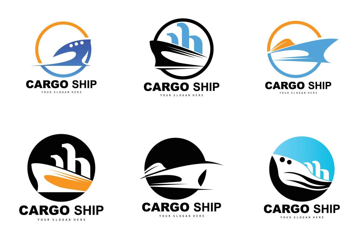 logotipo de buque de carga, vector de buque de carga rápida, velero, diseño para empresa de fabricación de buques, navegación fluvial, vehículos marinos, transporte, logística