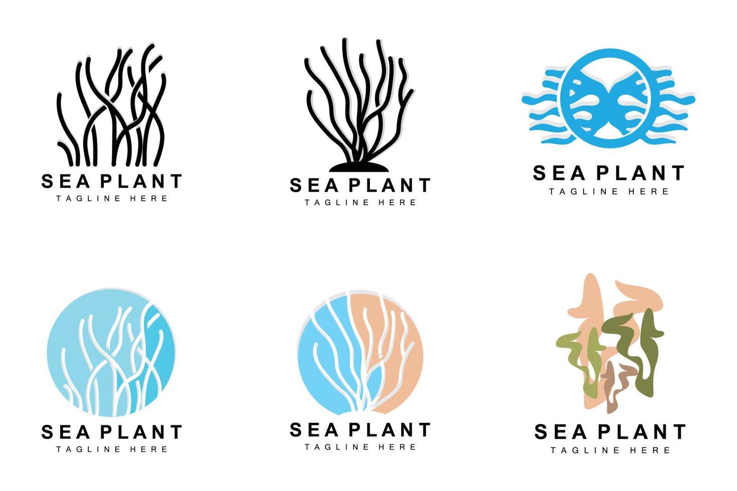 logotipo de algas marinas, diseño de vectores de plantas marinas, comestibles y protección de la naturaleza