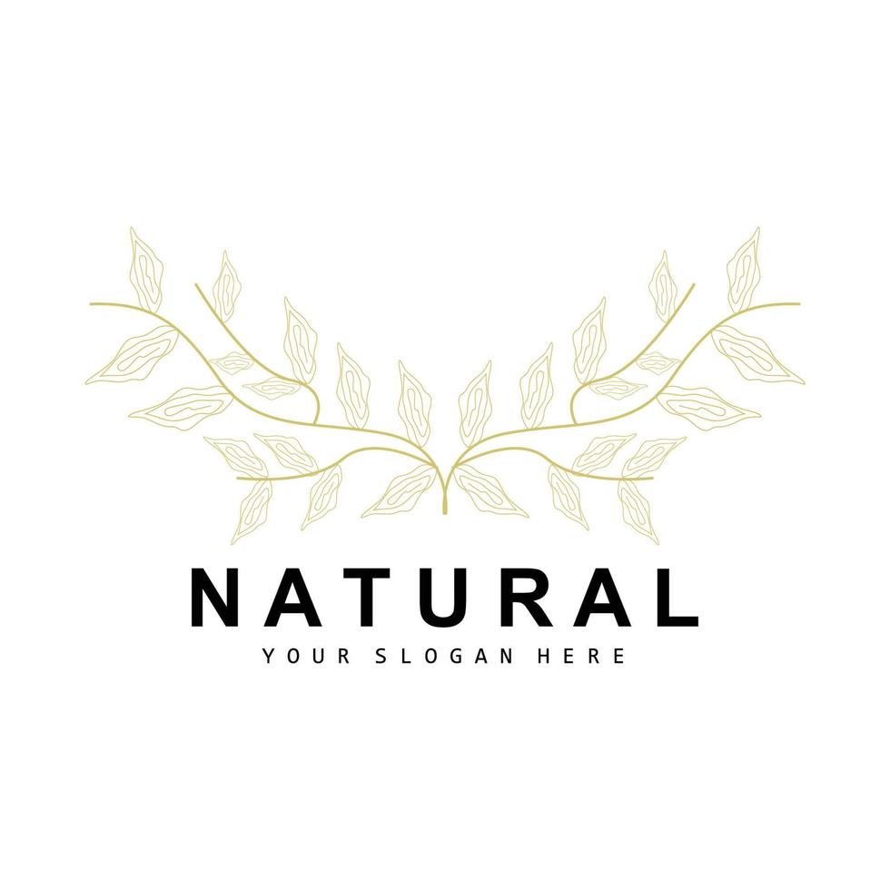 Simple Botanical Leaf and Flower Logo, Vector Natural Line Style, Decoration Design, Banner, Flyer, Wedding Invitation, and Product Branding