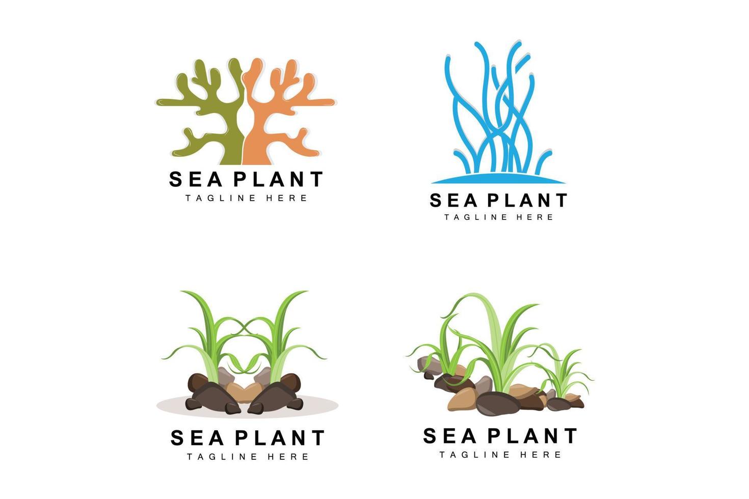 logotipo de algas marinas, diseño de vectores de plantas marinas, comestibles y protección de la naturaleza