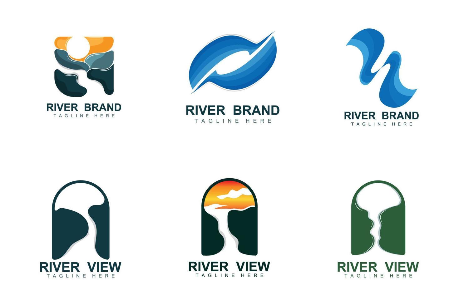 River Logo Design, River Creek Vector, Riverside Illustration With A Combination Of Mountains And Nature, Product Brand vector