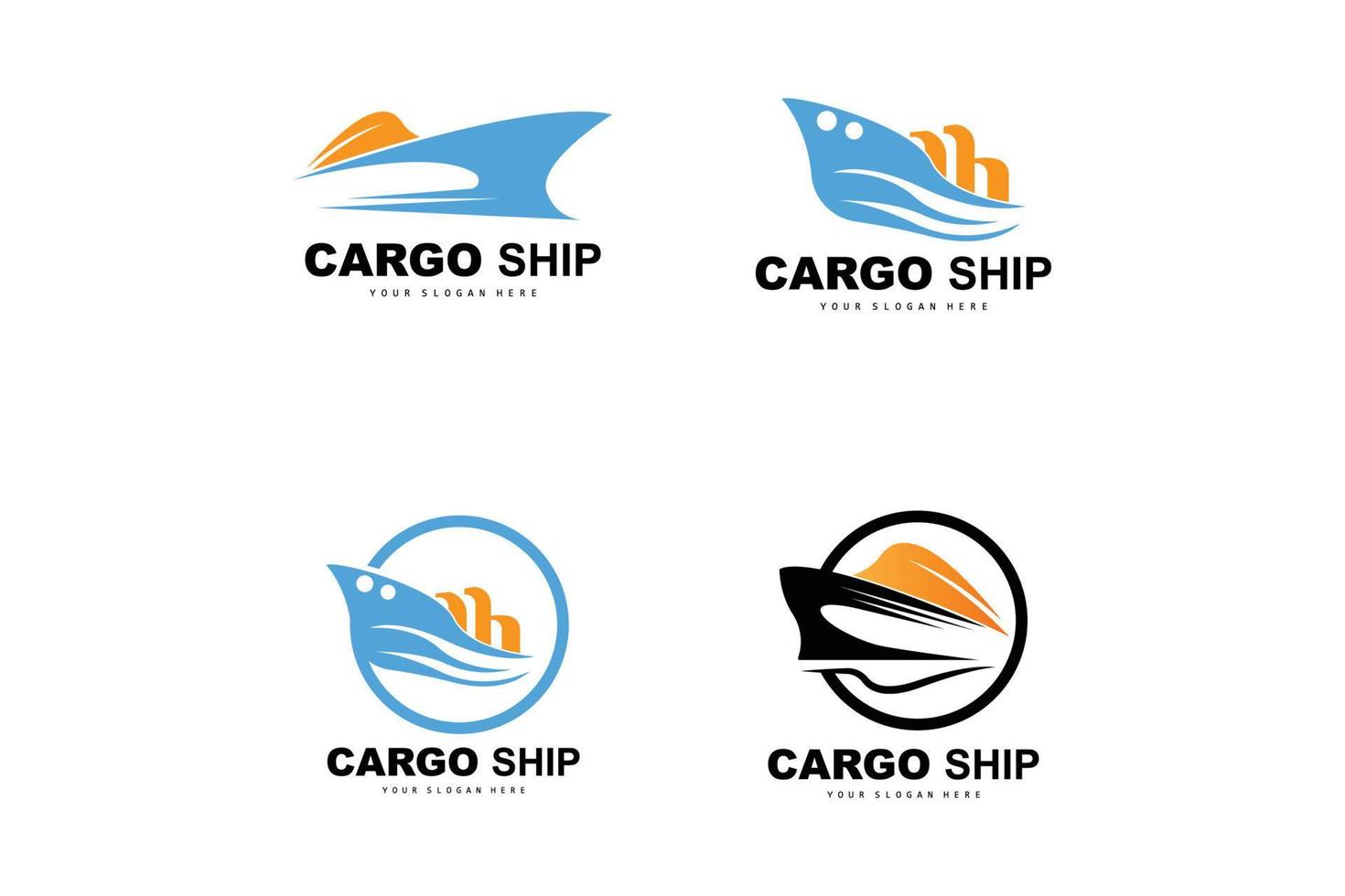 logotipo de buque de carga, vector de buque de carga rápida, velero, diseño para empresa de fabricación de buques, navegación fluvial, vehículos marinos, transporte, logística