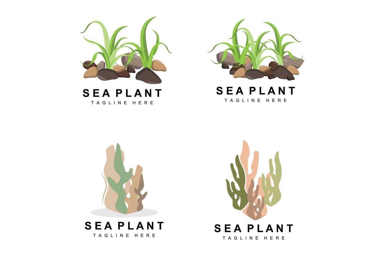 logotipo de algas marinas, diseño de vectores de plantas marinas, comestibles y protección de la naturaleza