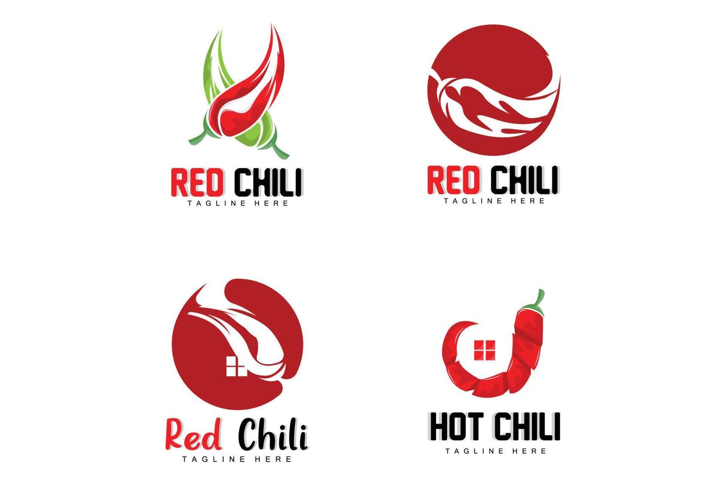 logotipo de chile rojo, vector de chile picante, ilustración de la casa del jardín de chile, ilustración de la marca del producto de la empresa