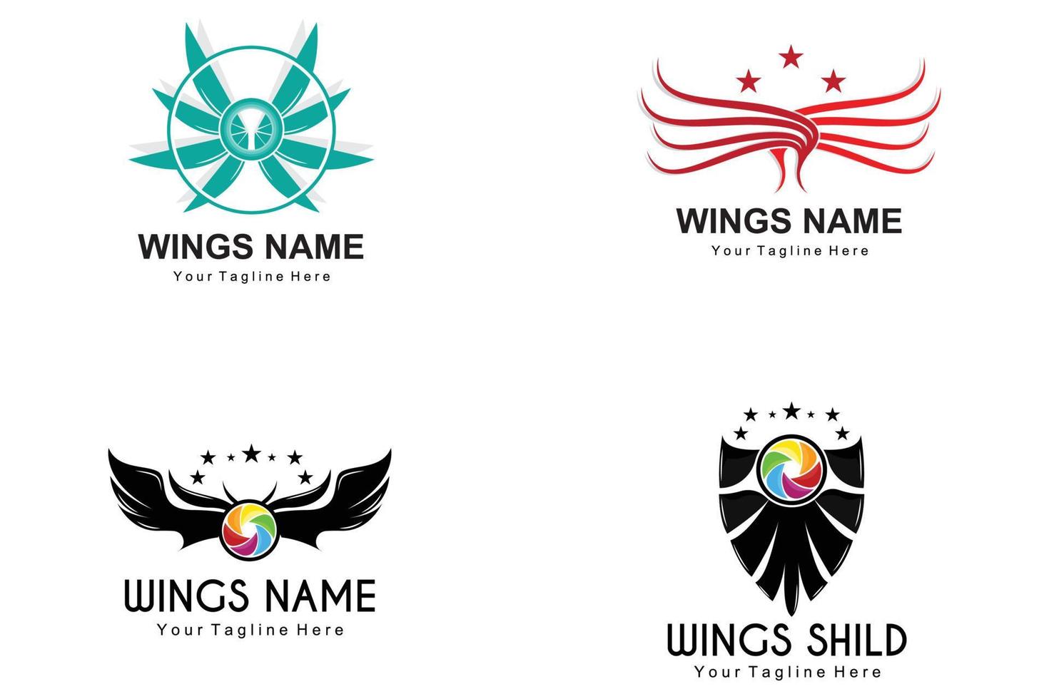 Wings Logo Design, Shield Wings Vector, Bird Feather Illustration vector