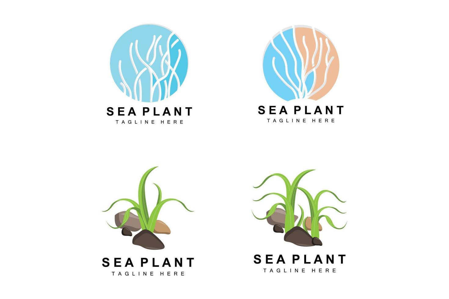 logotipo de algas marinas, diseño de vectores de plantas marinas, comestibles y protección de la naturaleza