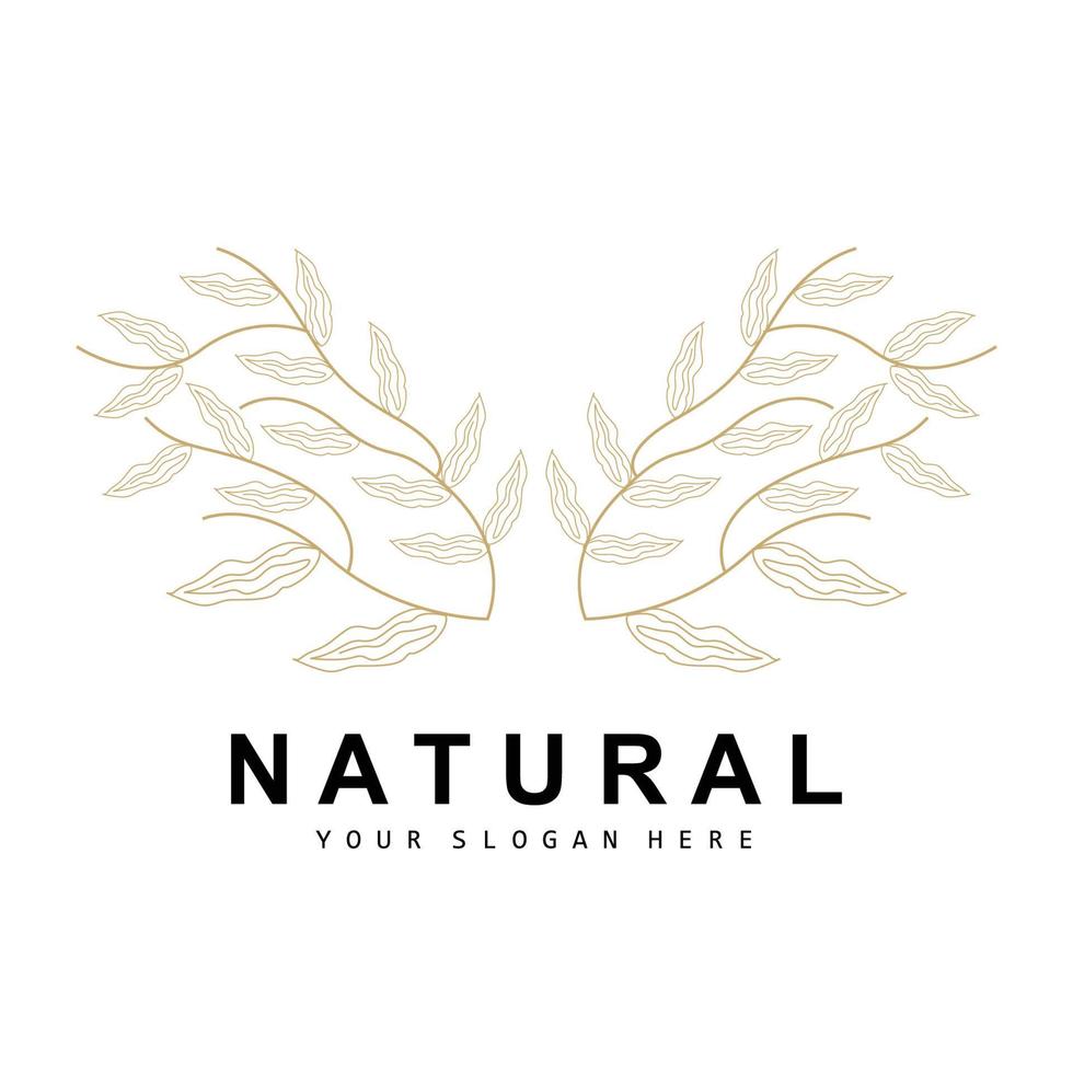 Simple Botanical Leaf and Flower Logo, Vector Natural Line Style, Decoration Design, Banner, Flyer, Wedding Invitation, and Product Branding