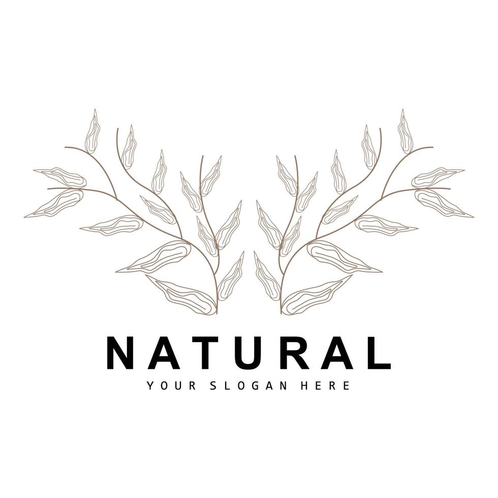 Simple Botanical Leaf and Flower Logo, Vector Natural Line Style, Decoration Design, Banner, Flyer, Wedding Invitation, and Product Branding