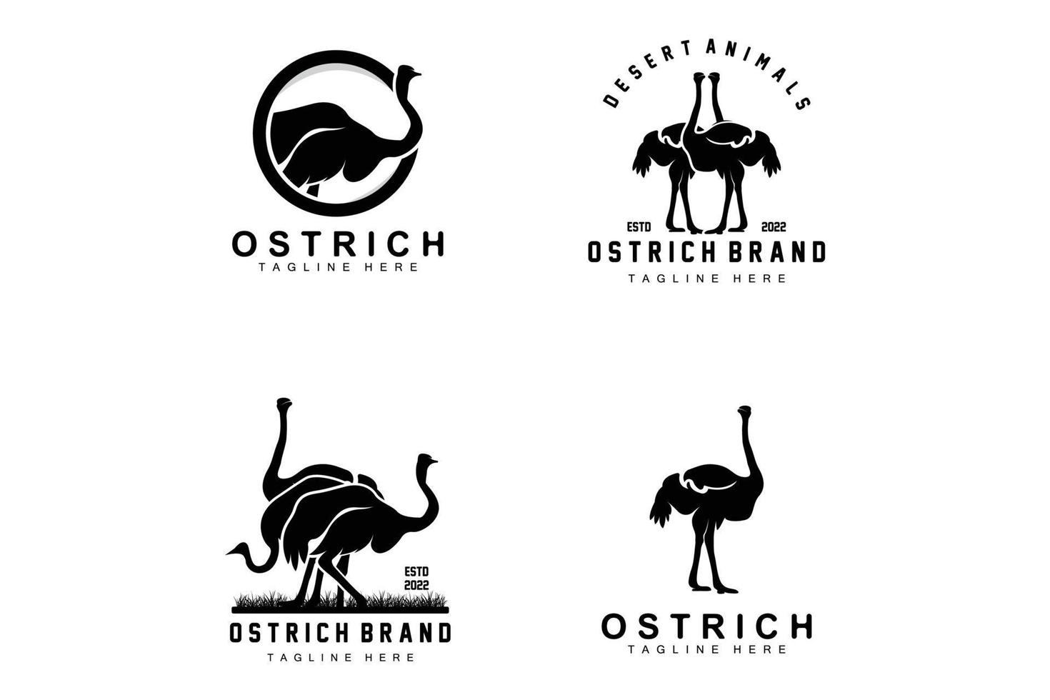 diseño de logotipo de avestruz, ilustración de animales del desierto, vida en el bosque, producto de marca de camello vectorial vector