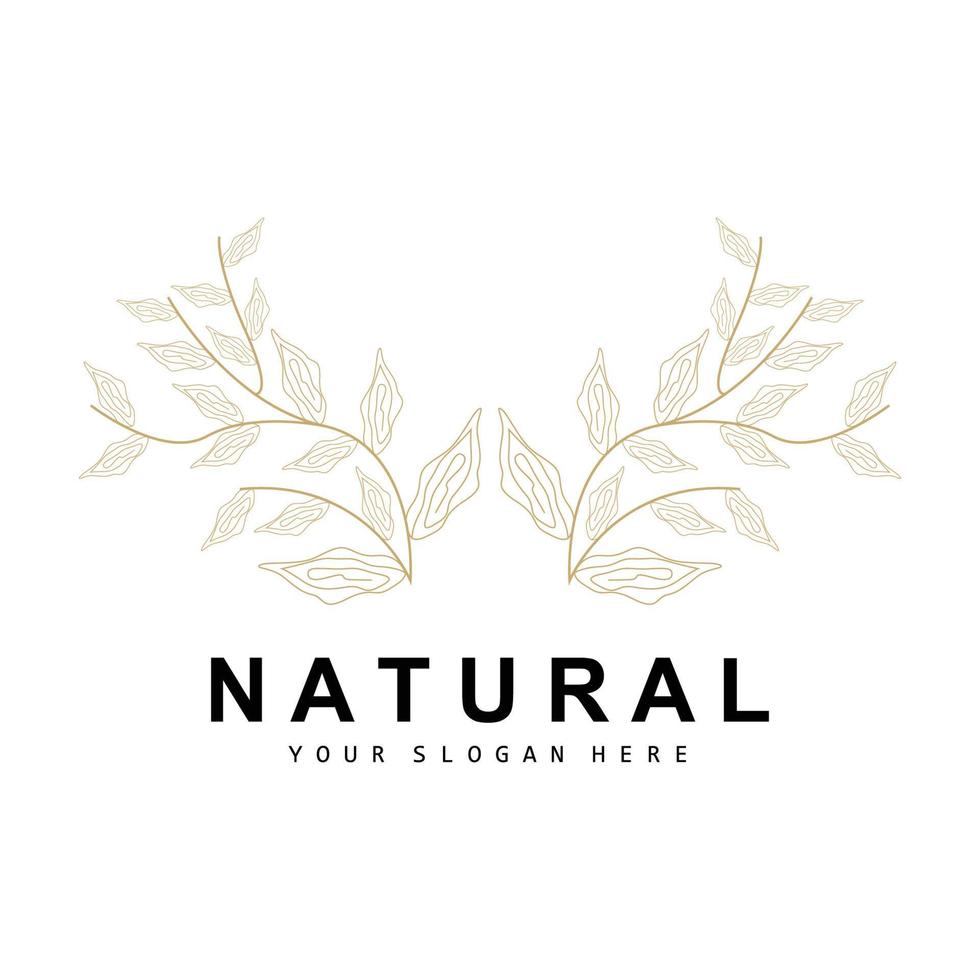 Simple Botanical Leaf and Flower Logo, Vector Natural Line Style, Decoration Design, Banner, Flyer, Wedding Invitation, and Product Branding