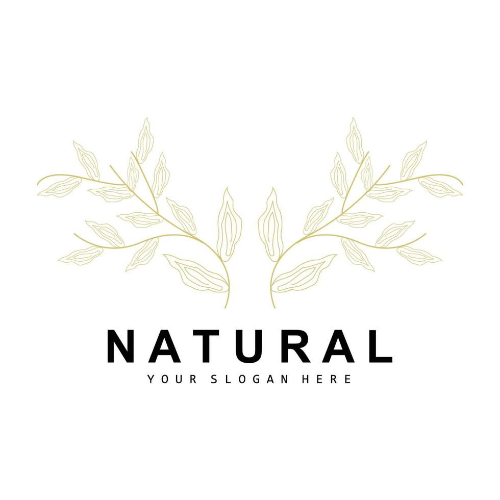 Simple Botanical Leaf and Flower Logo, Vector Natural Line Style, Decoration Design, Banner, Flyer, Wedding Invitation, and Product Branding