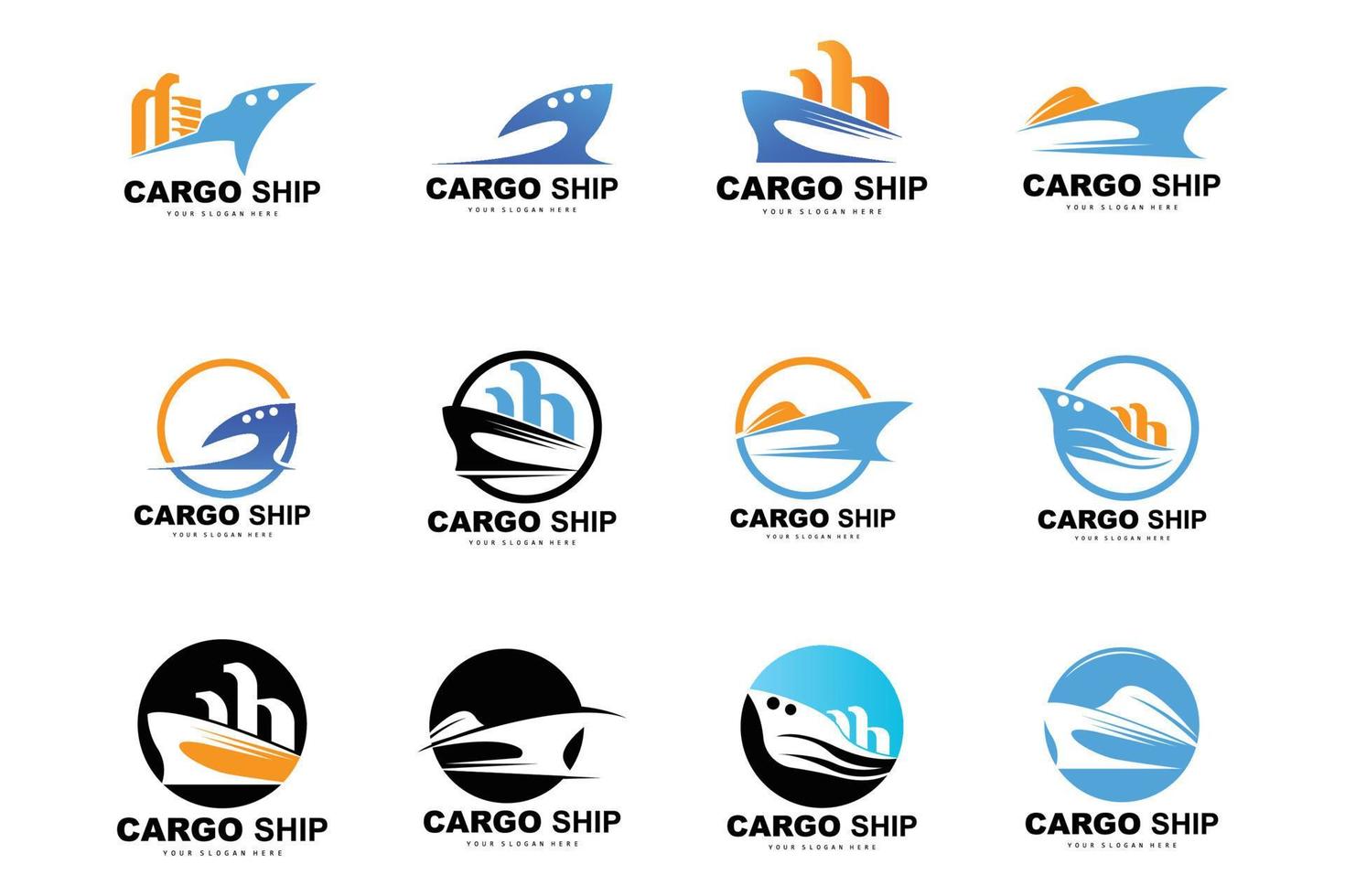 logotipo de buque de carga, vector de buque de carga rápida, velero, diseño para empresa de fabricación de buques, navegación fluvial, vehículos marinos, transporte, logística