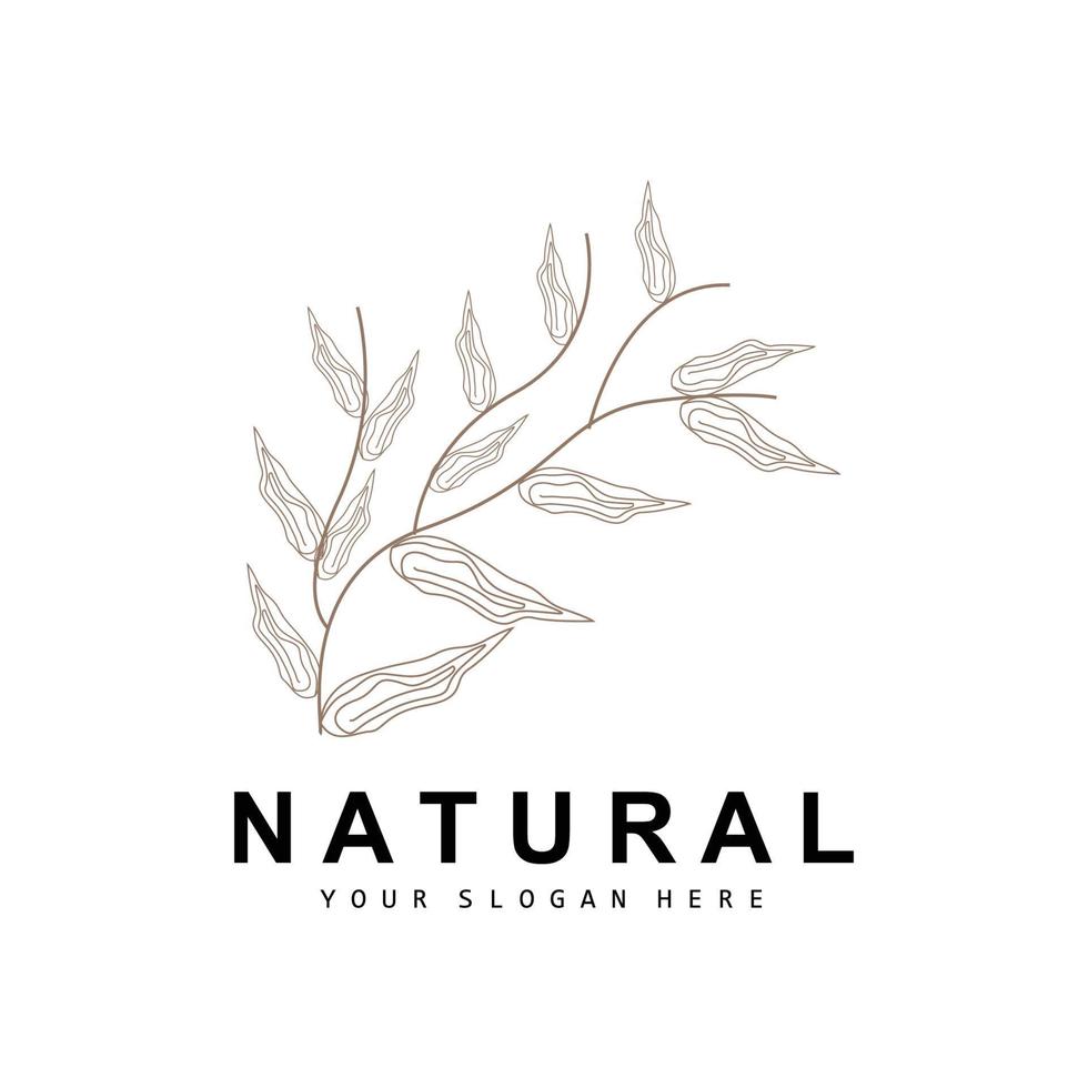 Simple Botanical Leaf and Flower Logo, Vector Natural Line Style, Decoration Design, Banner, Flyer, Wedding Invitation, and Product Branding