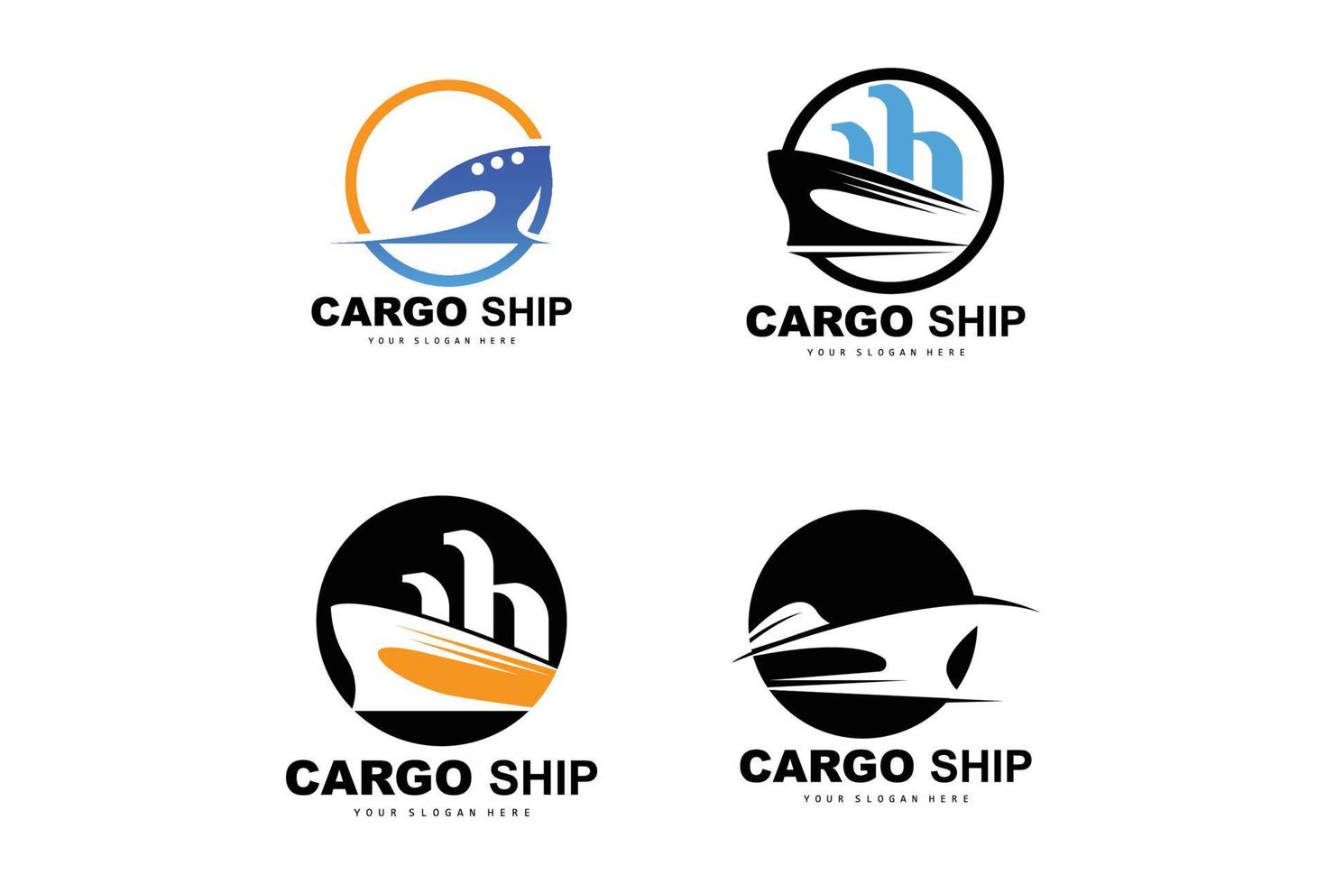 logotipo de buque de carga, vector de buque de carga rápida, velero, diseño para empresa de fabricación de buques, navegación fluvial, vehículos marinos, transporte, logística