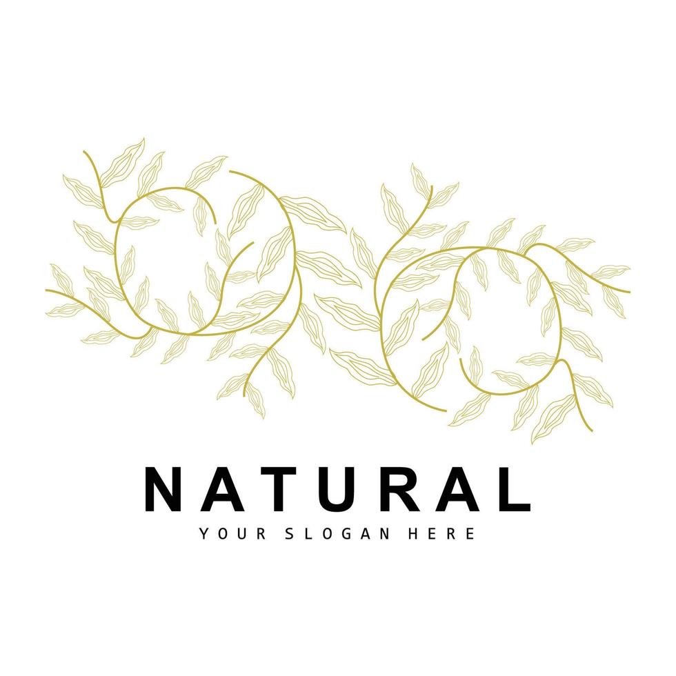 Simple Botanical Leaf and Flower Logo, Vector Natural Line Style, Decoration Design, Banner, Flyer, Wedding Invitation, and Product Branding
