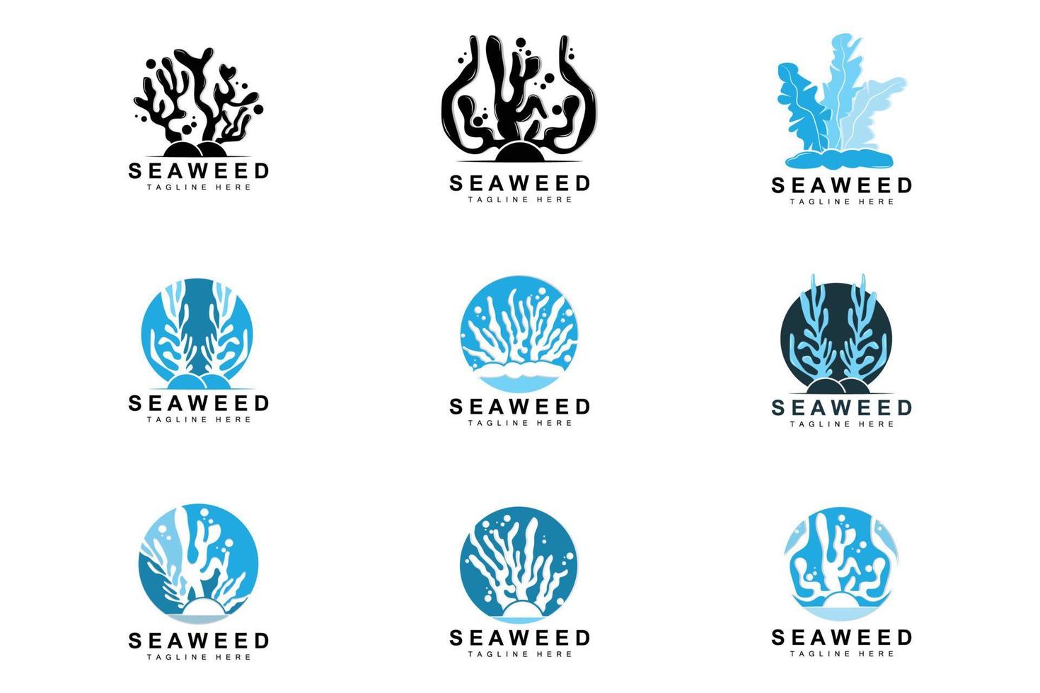 diseño de logotipo de algas marinas, ilustración de plantas submarinas, cosméticos e ingredientes alimentarios vector