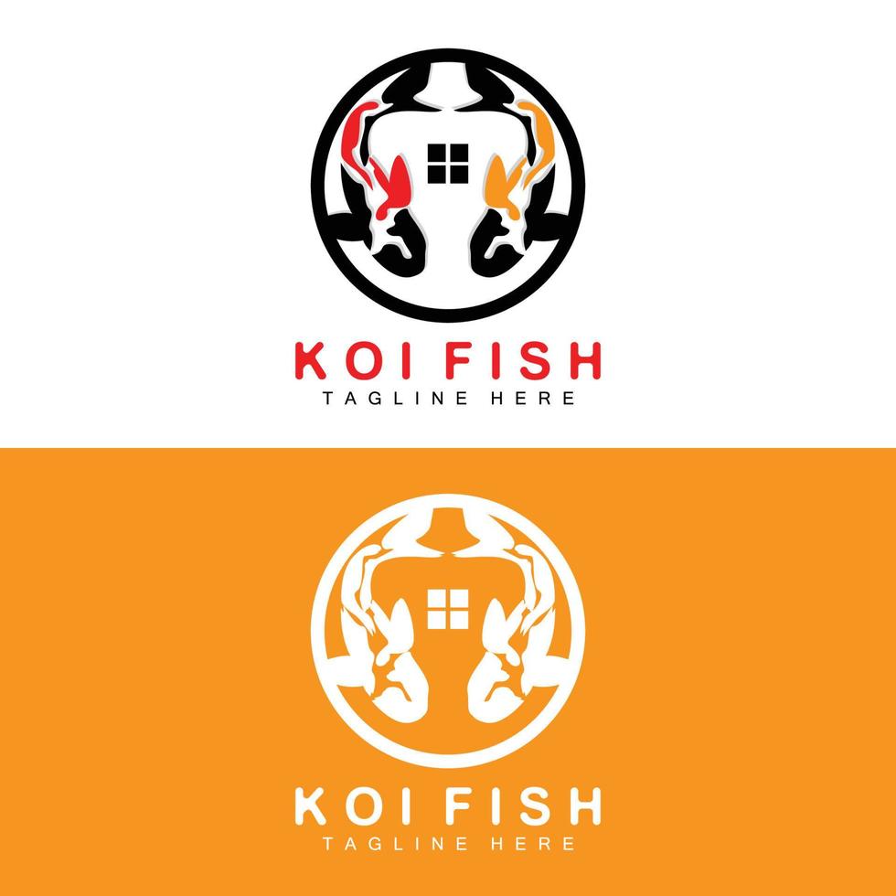 diseño del logotipo de peces koi, vector de peces ornamentales de la suerte y el triunfo chino, icono de pez dorado de la marca de la empresa