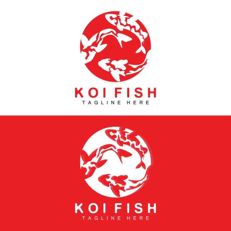 diseño del logotipo de peces koi, vector de peces ornamentales de la suerte y el triunfo chino, icono de pez dorado de la marca de la empresa