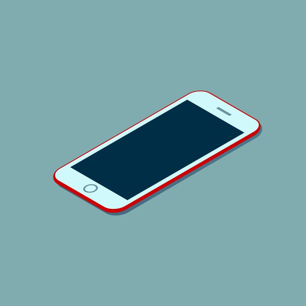 Smartphone with blank dark screen isolated on blue background. Vector isometric illustration