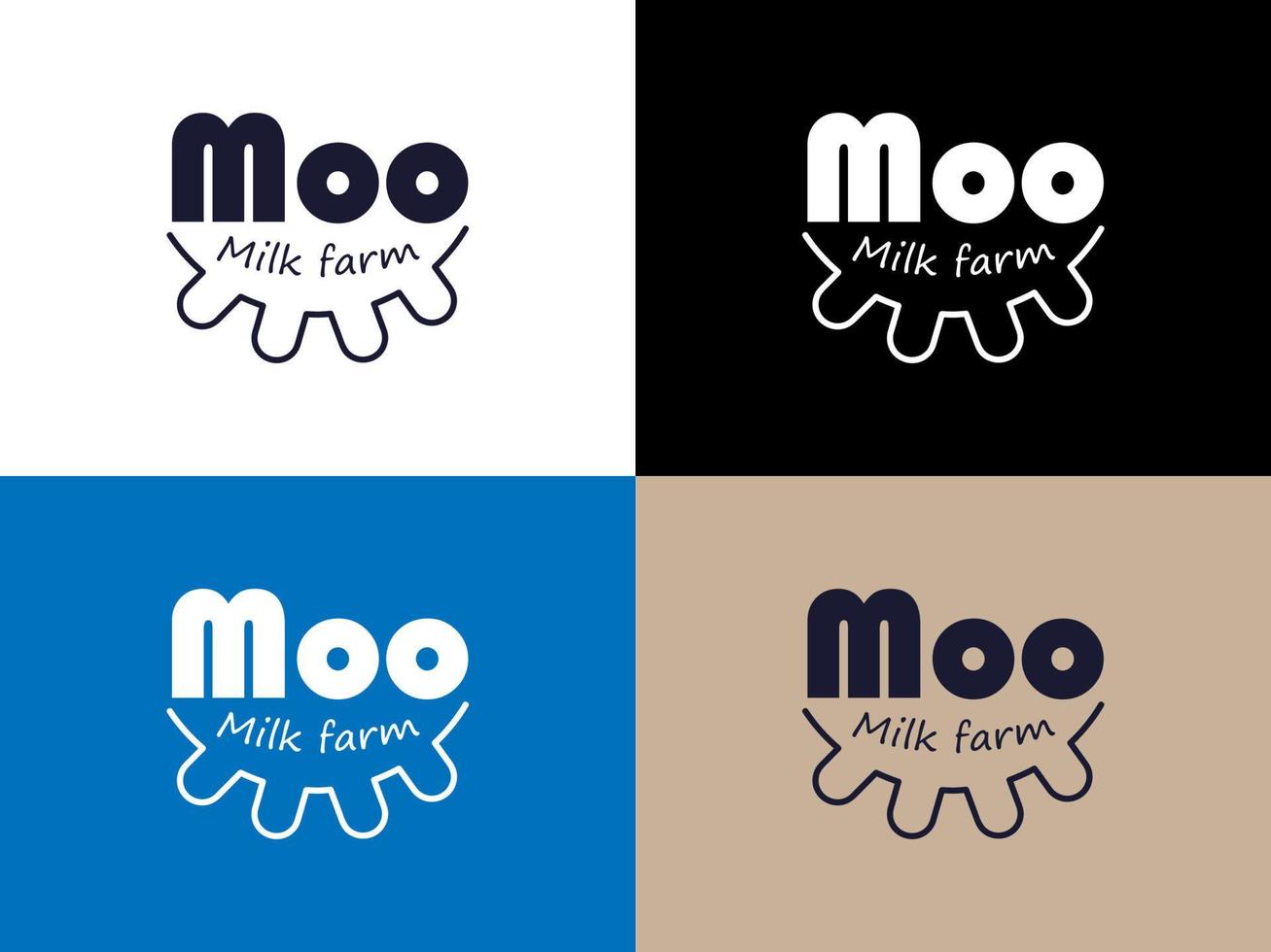 Logo for a dairy farm, options on white, black and colored backgrounds vector