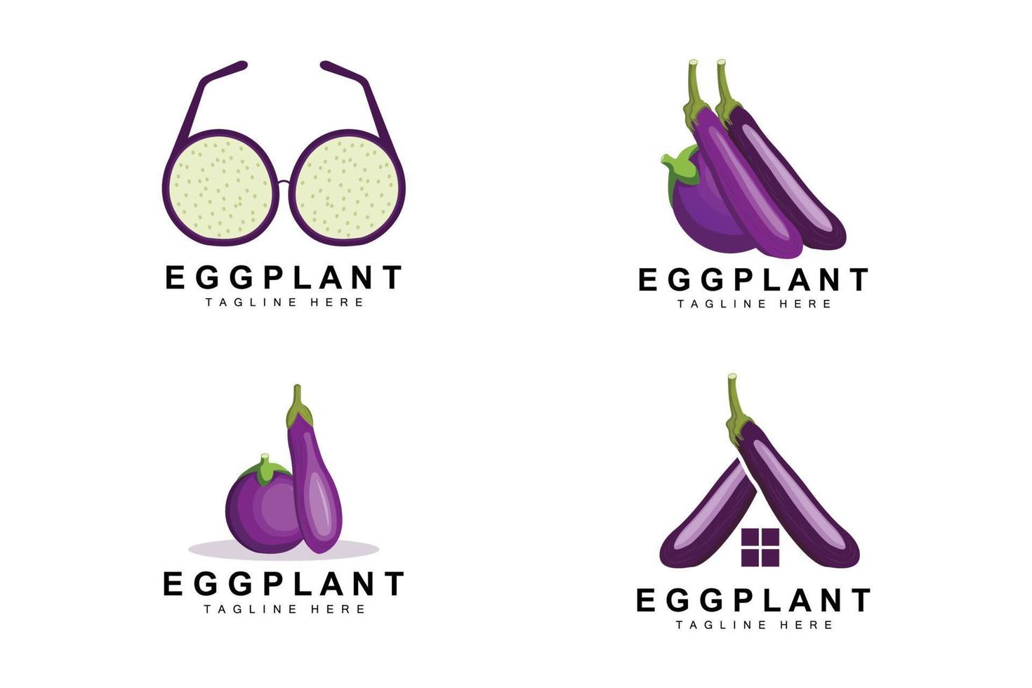 diseño de logotipo de berenjena, ilustración de verduras vector de plantación de verduras púrpura, plantilla de icono de marca de producto