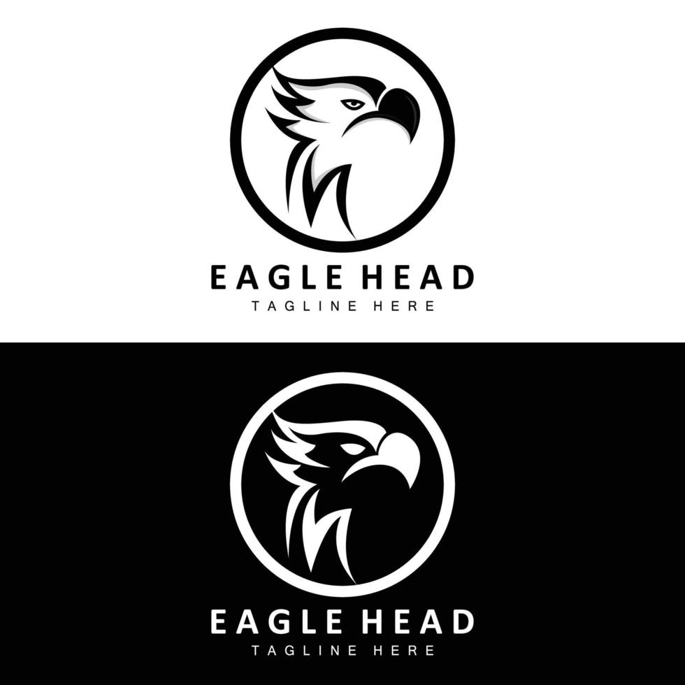 diseño de logotipo de cabeza de águila, vector de alas de animales de plumas voladoras, ilustración de icono de marca de producto