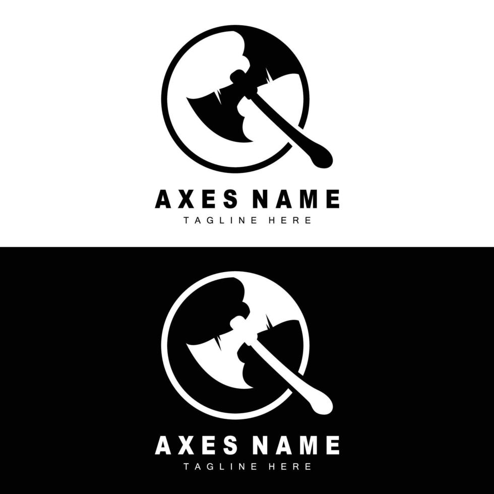 diseño de logotipo de hacha, ilustración de herramienta de guerra y vector de leñador
