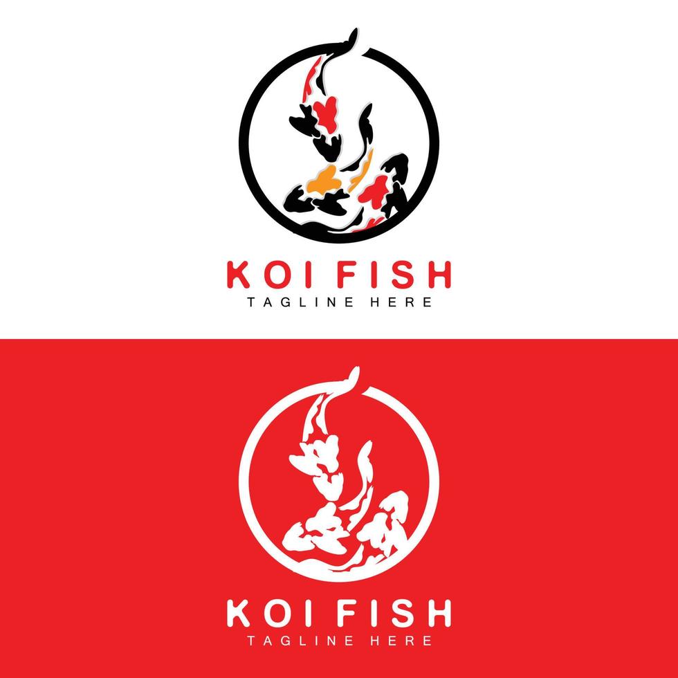 diseño del logotipo de peces koi, vector de peces ornamentales de la suerte y el triunfo chino, icono de pez dorado de la marca de la empresa