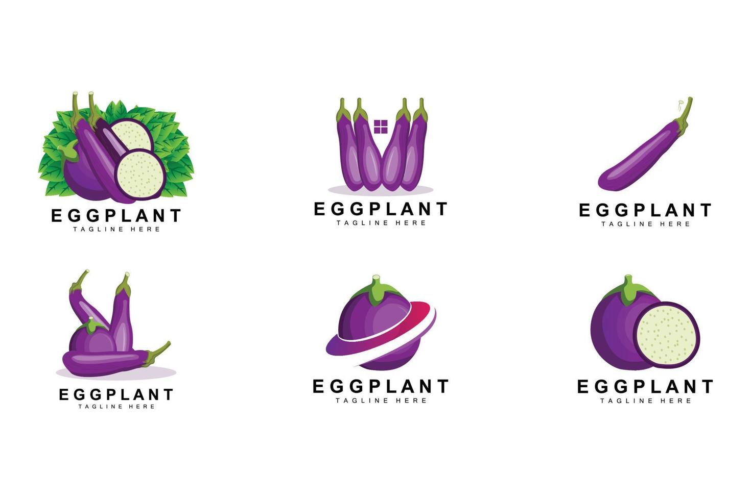 Eggplant Logo Design, Vegetables Illustration Purple Vegetable Plantation Vector, Product Brand Icon Template vector