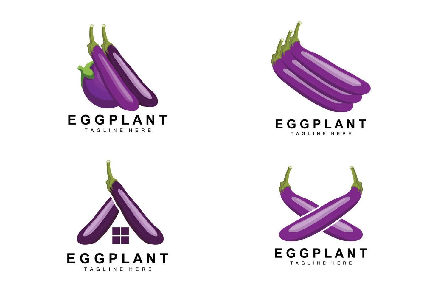 Eggplant Logo Design, Vegetables Illustration Purple Vegetable Plantation Vector, Product Brand Icon Template vector