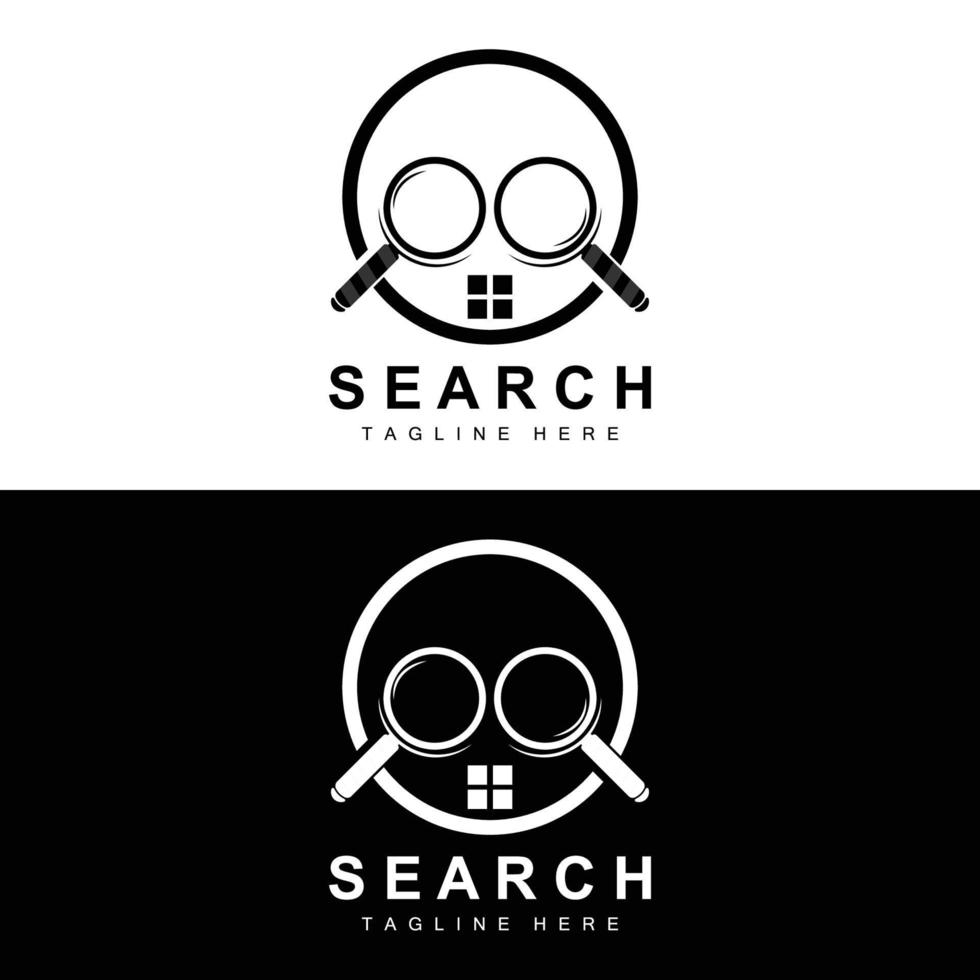 Search Logo Design, Detective Illustration, Home search, Glass Lens, Company Brand Vector