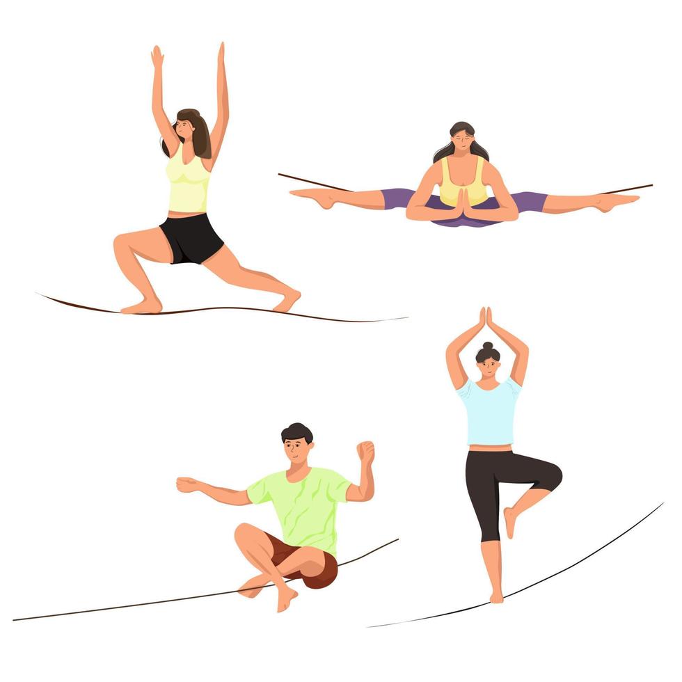 vector ilustración. slackline yoga. Deportes personas demuestra yoga posición. antecedentes abstracción