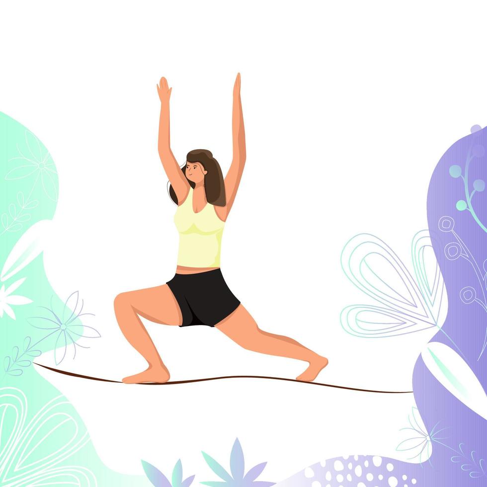 Vector illustration. Slackline yoga. Sports girl demonstrates yoga position. Background abstraction