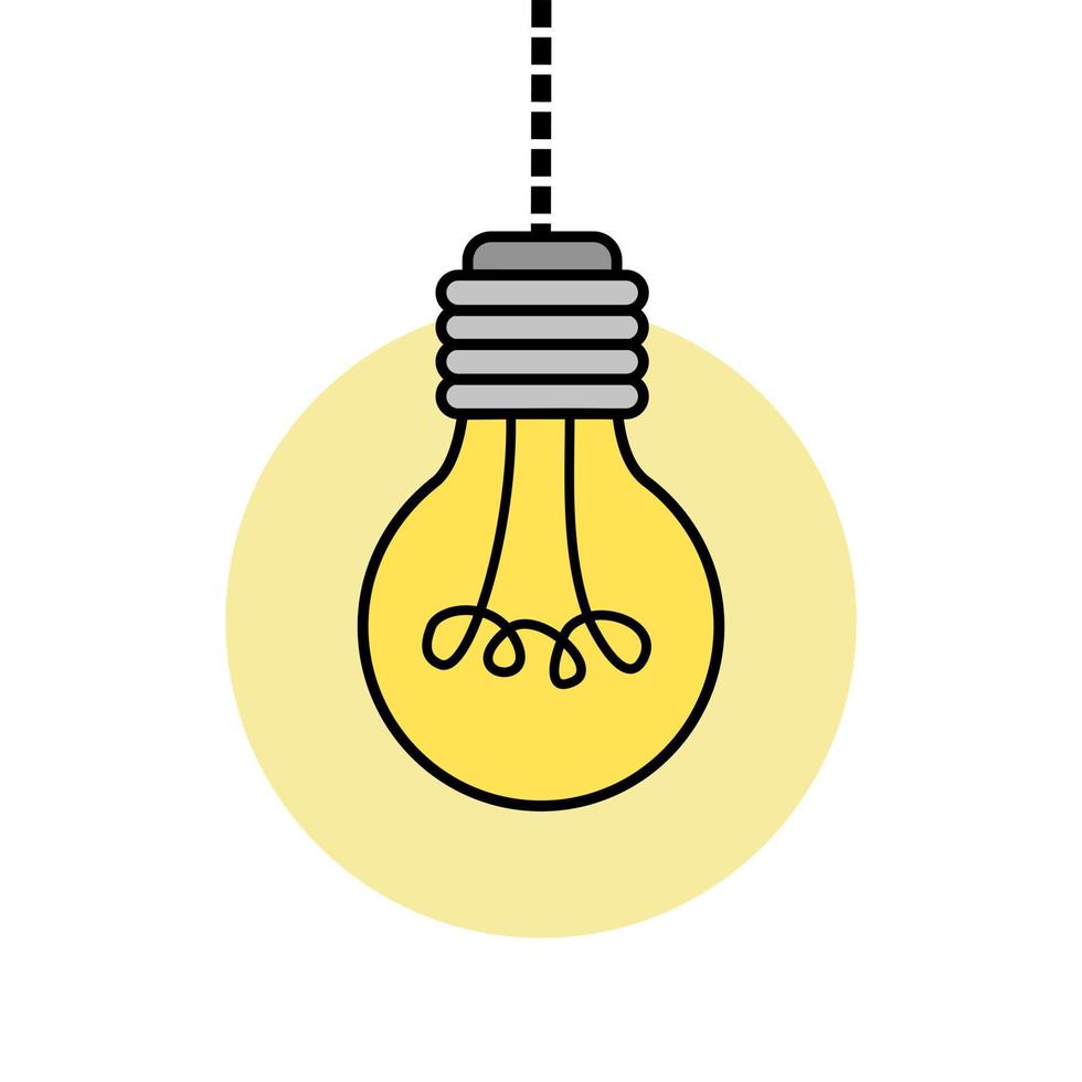Light bulb color doodle cartoon stile. Icon symbol vector illustration.