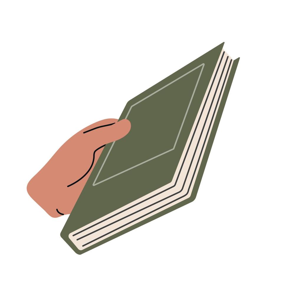 Hands hold a set of literature, books for reading, learning, dictionaries, encyclopedias, planners. vector