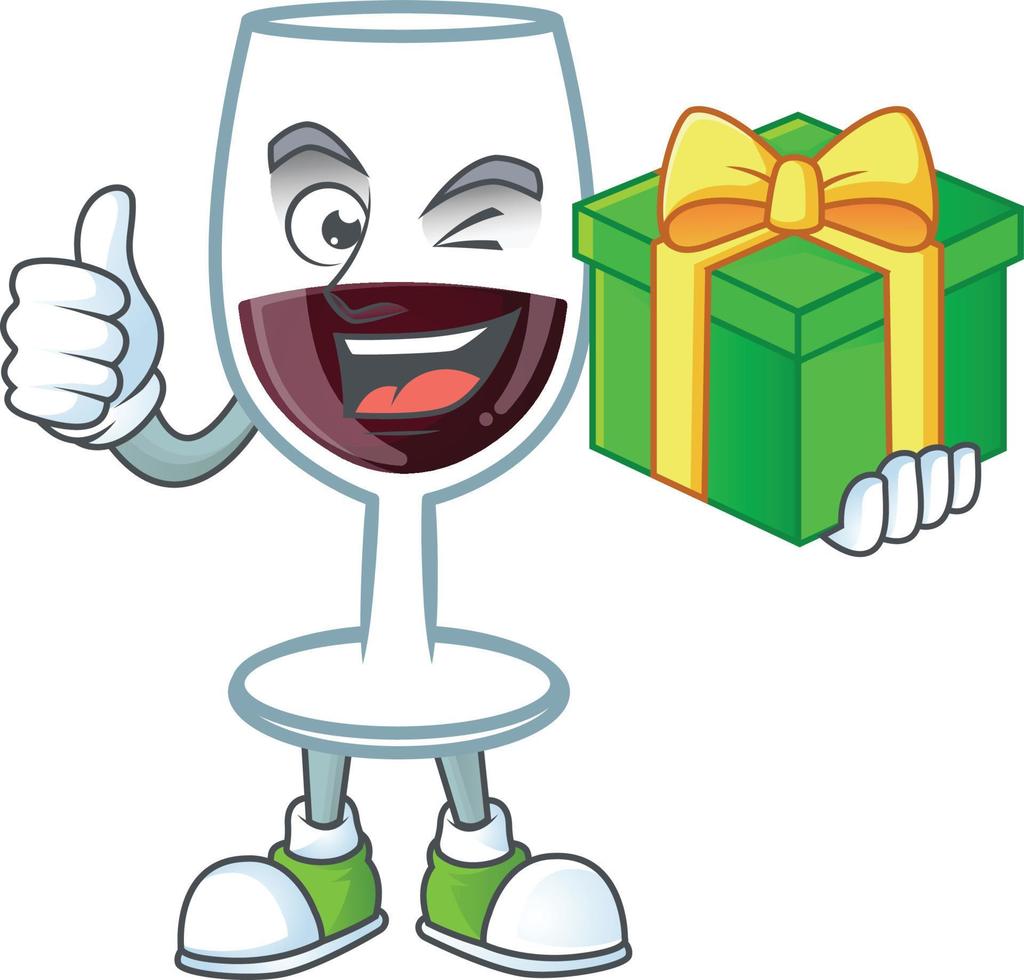 Red glass of wine cartoon character style vector